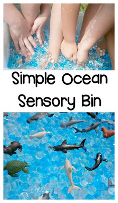 two pictures with the words simple ocean sensory bin