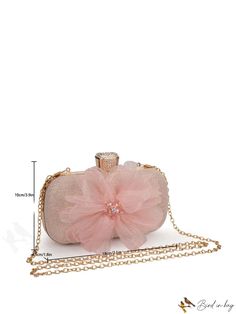 BirdinBag - Sparkling Floral Clutch: Elegant Box Bag for Party Decor Chic Portable Evening Bag For Gift, Chic Portable Evening Bag As Gift, Chic Compact Evening Bag For Gift, Chic Evening Bag For Gift, Pink Rectangular Bag For Party, Pink Handheld Box Bag For Formal Occasions, Rectangular Bags For Party Season Events, Pink Rectangular Shoulder Bag For Party, Chic Pink Box Bag For Party