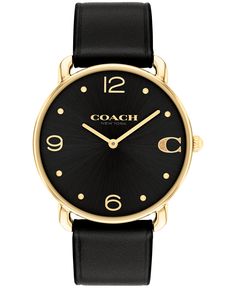 in stock Watches Women Black, Black And Gold Watch, Tiny Jewelry, Coach Watch, Black Apple, Leather Strap Watch, Women's Watch, Black Watch, Quartz Movement