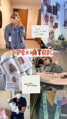 the collage shows people in hospital gowns and masks