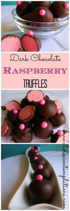 chocolate raspberry truffles with pink sprinkles on top and bottom