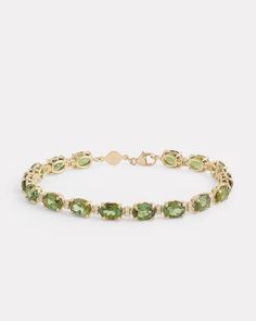 18K Yellow Gold Green Tourmaline Oval Bracelet with Diamonds, .3 TCW7 Inches Style# YBOGTW Green Gem Bracelet, Light Green Jewelry, Green Tourmaline Jewelry, Oval Bracelet, Green Stone Bracelet, Bracelet With Diamonds, Gems Bracelet, Tourmaline Bracelet, Tourmaline Jewelry