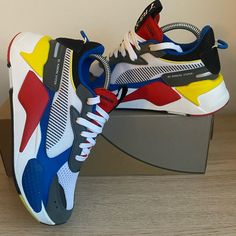 Worn Once Good Condition No Insoles No Box Puma Rsx Toys, Puma Rs X Toys, Puma Rs X, Shoes Puma, Toys Kids, Puma Shoes, Pumas Shoes, White Sneakers, Red Blue