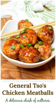 the cover of general tso's chicken meatballs, with chopsticks