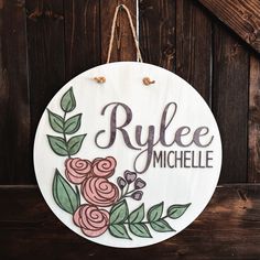 Name with Flowers: 3D CIRCLE DOOR HANGER DESIGN - Paisley Grace Makery Circle Door Hanger, Nursery Door Sign, Girls Door Sign, Door Hanger Design, Circle Door, 3d Circle, 3d Signs, Flowers 3d, Hanger Design