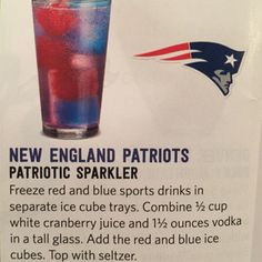 the new england patriots drink is served in a tall glass with red, white and blue liquid