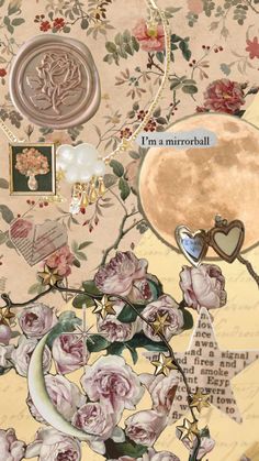 a collage with flowers, hearts and a moon in the middle is featured on an iphone screen