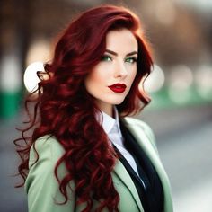 Best Red Hair Color For Blue Eyes, Copper Eyeliner Blue Eyes, Red Hair With Green Eyes, Red Hair Green Dress, Dark Red Copper Hair Color, Green Eyes Red Hair, Hair Colors For Blue Eyes, Hair Dye Shades