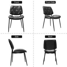 four different types of chairs with black leather upholstered on the back and sides