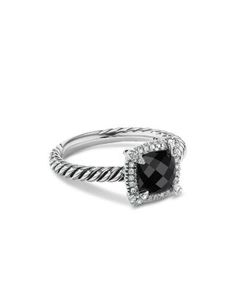 David Yurman Sterling Silver Petite Chatelaine Ring with Black Onyx & Diamonds - 100% Exclusive Luxury Black Diamond Ring In Sterling Silver, Luxury Black Diamond Sterling Silver Ring, Diamond Pinky Ring David Yurman, David Yurman Black Onyx Ring, David Yurman Novella Ring, Women's Rings, Bezel Ring, Chatelaine, Exclusive Jewelry