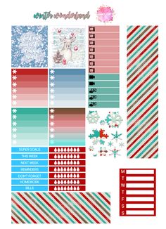 christmas planner stickers with snowflakes and stripes