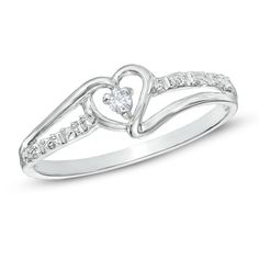 a heart shaped diamond ring with the word love written on it's side and two hearts