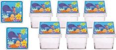 six plastic storage containers with under the sea scene designs