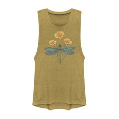 She's sure to love the design on this juniors' dragonfly and daisies muscle tee, perfect for any casual look! She's sure to love the design on this juniors' dragonfly and daisies muscle tee, perfect for any casual look! Crewneck Sleeveless Jersey constructionFABRIC & CARE Cotton, polyester Machine wash - delicate Imported Size: Small. Color: Gold. Gender: female. Age Group: kids. Pattern: Graphic. Material: Cotton / Poly. Casual Graphic Print Muscle Tee For Spring, Graphic Tee Tank Top With Relaxed Fit For Spring, Sleeveless Graphic Tee For Spring, Spring Fitted Muscle Tee With Graphic Print, Sleeveless Summer Top With Front Print, Spring Graphic Tee Sleeveless Top, Spring Sleeveless Graphic Tee, Spring Fitted Graphic Print Muscle Tee, Sleeveless Spring Graphic Tee