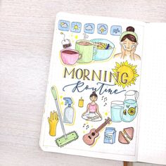 a notebook with the words morning routine written on it