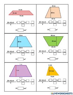 worksheet showing the area and perimeters of different shapes