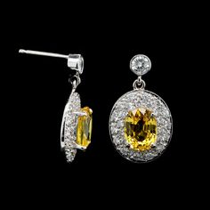 14K White Gold Estate Yellow Sapphire and Diamond Earrings Yellow Diamond Earrings, Yellow Diamond Earring, Sapphire And Diamond Earrings, Yellow Sapphire, Yellow Diamond, Martha Stewart, Oval Cut, Diamond Earrings, Diamond Cuts