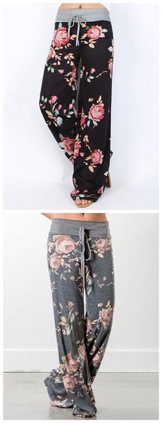 High Waist Wide Leg Pants Floral Lounge, High Waist Wide Leg Pants, Mode Boho, Skateboarder, Style Pants, Grey Floral, Looks Style, Lounge Pants, Look Chic