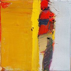 an abstract painting with red, yellow and white colors on it's edges is shown