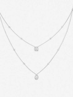 Messika 18ct white-gold and diamond necklaceDiamond carat: 0.72ctMade in France Two People, Emerald Cut, Diamond Necklace, Pear, Twins, Diamonds, Sparkle, White Gold, Twist