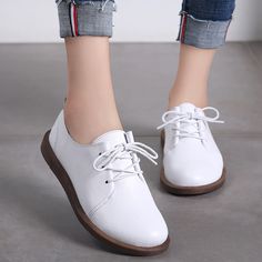 Lizzy Women's Genuine Leather Lace Up Oxfords Flat Spring Shoes | Ultrasellershoes.com – USS® Shoes Ladies Loafers, Women Oxfords, Spring Flats, Oxford Flats, Leather Flat Shoes, Womens Ballet Flats, Women Oxford Shoes, Casual Flats, Spring Shoes