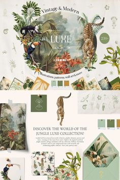 an assortment of postcards and envelopes with images of animals, plants and flowers