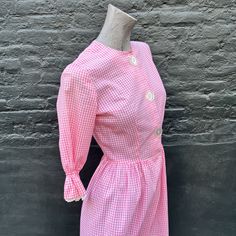 Gingham Vintage Dress For Spring, Vintage Gingham Dress For Spring, Spring Vintage Gingham Dress, Vintage Gingham Plaid Dress For Summer, Vintage Pink Dress For Picnic, Retro Gingham Dress For Spring, Plaid Vintage Summer Dress, Retro Plaid Dress For Spring, 1950s Plaid Spring Dresses