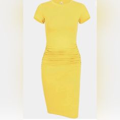 Nwt Missufe Yellow Bodycon Dress Size Lg Beautiful Color!! Smoke & Pet Free Home Yellow Ruched Fitted Bodycon Dress, Fitted Ruched Yellow Bodycon Dress, Yellow Bodycon Dress With Short Sleeves, Yellow Ruched Bodycon Dress, Yellow Stretch Short Sleeve Midi Dress, Yellow Short Sleeve Stretch Midi Dress, Yellow Ruched Short Sleeve Dresses, Yellow Ruched Dress With Short Sleeves, Yellow Bodycon Dress