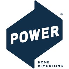 the logo for power home remodeling, which is featured in blue and white