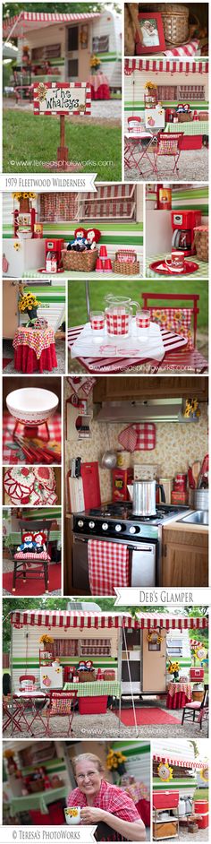 red and white table cloths are laid out on the kitchen counter