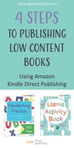 four books with the title, 4 steps to publication low content books using amazon kindle direct