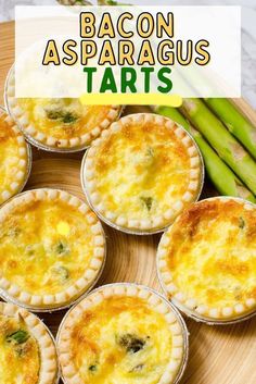 asparagus tarts with text overlay that reads bacon asparagus tarts