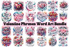 valentine phrases word art bundle with lots of hearts and flowers on the bottom right hand corner