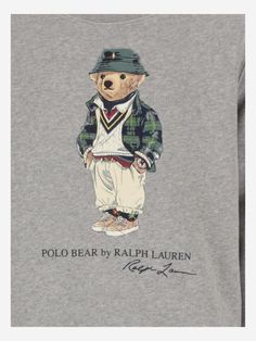 Sweatshirt made of cotton blend Crew neck Polo Bear detail on the front Long sleeves Ribbed edges Gray Made in Bangladesh Composition: 84% cotton, 16% polyester Designer Ralph Lauren, Chloe Purses, Bear Outfits, Ralph Lauren Logo, Polo Bear, Kenzo Kids, Equestrian Style, Stella Mccartney Kids, Shop Logo