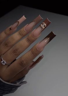 Brown Acrylic Nails, Drip Nails, Bijoux Fil Aluminium, Colored Acrylic Nails, Girly Acrylic Nails, Her Nails, Short Square Acrylic Nails, Acrylic Nails Coffin Pink, Long Square Acrylic Nails