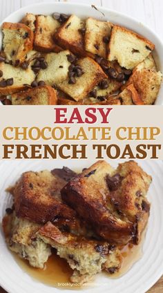 easy chocolate chip french toast in a white bowl