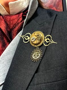 Victorian Steampunk Wedding, Wedding Lapel, Gold Clock, The Best Man, Lapel Flower, Steampunk Wedding