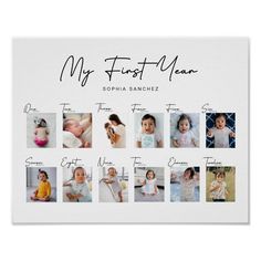 a baby's first year poster with the names and pictures of their babies on it