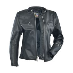 Womens leather jacket  Ladies elegant hip-length leather jacket  Backpad optional - will accept optional backpad  CE approved F.A.S. armor at shoulder + elbow  Side zippers for waist-fit adjustability  Snap-back mandarin collar  Chrome hardware  2 Interior zip-close secure wallet pockets  Medium weight steerhide  Black soft peachback-brushed lining  Full leather inside facings  2 Zip-close chest pockets  ID key fob embossed with garment unit-number for reference  Ignition key pocket - leather li Classic Fitted Biker Jacket For Biker Events, Vintage Leather Motorcycle Jacket, Womens Leather Jacket, Motorcycle Race Suit, Streetwear Jackets, Riding Jacket, Racing Suit, Custom Suit, Motorcycle Leather