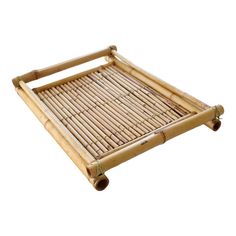 a bamboo tray with two handles on it