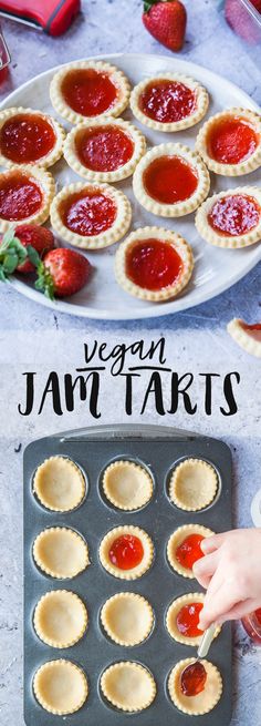 an image of homemade vegan jam tarts on a tray