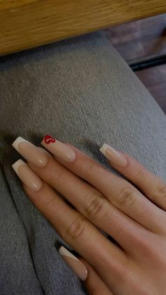 Pink Tip Nails, Red And White Nails, Plain Nails, French Acrylic Nails, Red Nail, Diamond Nails