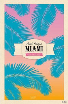 a book cover with palm trees and the words, beach party miami on it's front