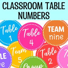 the classroom table numbers are shown in different colors and sizes, with each number on it's own circle