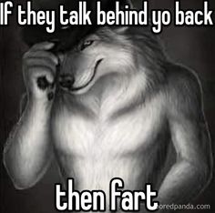 an image of a wolf with the caption if they talk behind you back then far