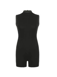 ⚡Buy 2023 Sleeveless Sports Black Romper Black L under $18.00 in One-Pieces at AnotherChill.com Online. Style: Casual/Street/Sexy/Y2K/Punk/Sporty/Sweet/Basic. Fabric Content: Polyester, Spandex. Fit Type: Slim fit. Sleeve Length: Sleeveless. Neckline: Stand Collar. Length: Short Length. : Experience the perfect blend of style and comfort with our sleek and sporty black romper. Crafted from a soft and breathable blend of polyester and spandex fabric, this body-hugging silhouette accentuates your Sports Jumpsuit, Bodycon Bodysuit, Summer Playsuit, Trendy Fits, 2000s Outfits, Black Playsuit, Y2k Punk, Romper Black, High Neck Sleeveless