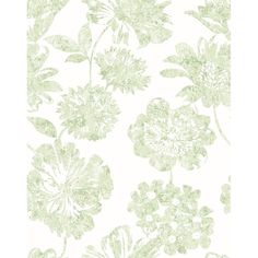 a white and green wallpaper with flowers on it