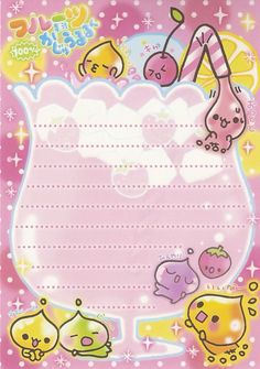 a pink paper with cartoon characters on it