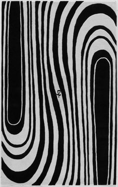 an abstract black and white painting with wavy lines