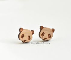 Super cute little pair. Size: 1.0cm Materials: wood + stainless steel post Comes with a small box made by Eco friendly recyclable materials. Panda Earrings, Wood Stud Earrings, Wood Earrings Stud, Wooden Jewellery, Earrings Wooden, Wood Studs, Steel Post, Jewellery Gift, Wood Jewellery